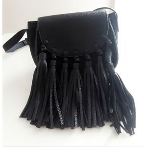 Mellow World Black Fringe Saddlebag Crossbody